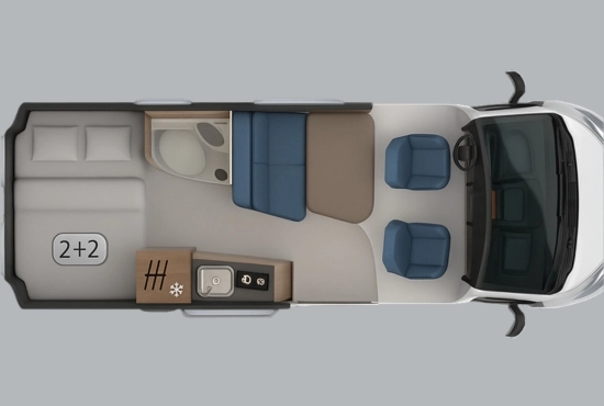 מבנה פנימי של אוטו קרוואן Adria SunLiving V60SP – תצוגה גרפית